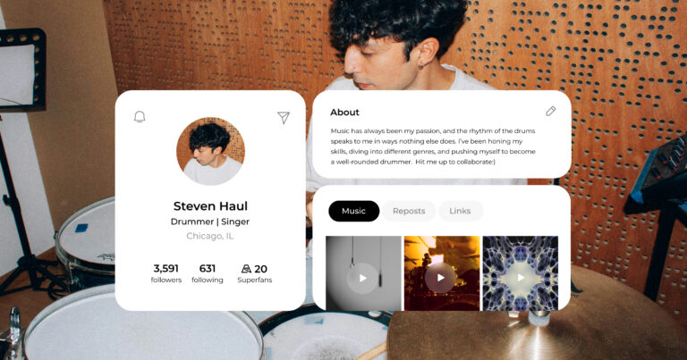 Promotional image for The Beam, a fan-powered music platform where artists compete in seasonal chart challenges and fans help them rise.